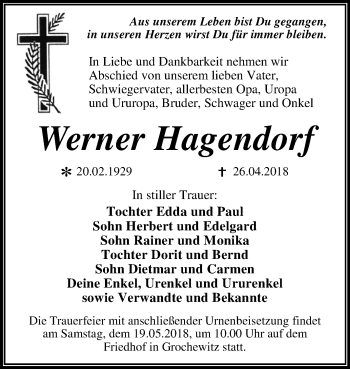 Traueranzeige von Werner Hagendorf von Mitteldeutsche Zeitung