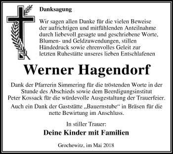 Traueranzeige von Werner Hagendorf von Mitteldeutsche Zeitung Dessau-Roßlau