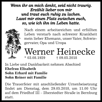 Traueranzeige von Werner Heinecke von Mitteldeutsche Zeitung Bernburg
