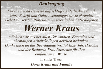 Traueranzeige von Werner Kraus von WVG - Wochenspiegel Dessau / Köthen