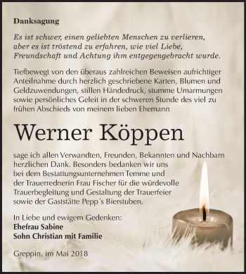 Traueranzeige von Werner Köppen von Mitteldeutsche Zeitung Bitterfeld