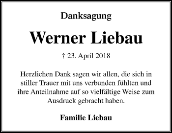 Traueranzeige von Werner Liebau von Mitteldeutsche Zeitung Sangerhausen