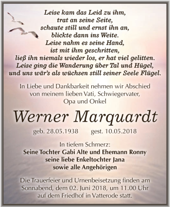Traueranzeige von Werner Marquardt von Super Sonntag SGH Mansf. Land