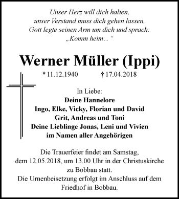 Traueranzeige von Werner Müller von Mitteldeutsche Zeitung Bitterfeld