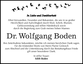 Traueranzeige von Wolfgang Boden von Mitteldeutsche Zeitung Dessau-Roßlau