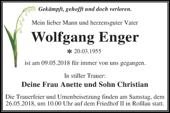 Traueranzeige von Wolfgang Enger von Mitteldeutsche Zeitung Dessau-Roßlau