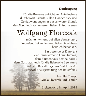 Traueranzeige von Wolfgang Florczak von Super Sonntag SGH Mansf. Land