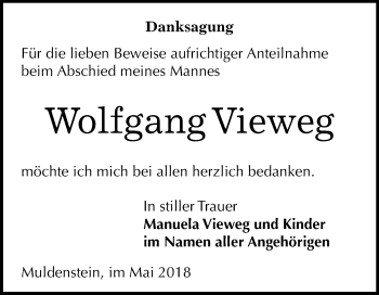 Traueranzeige von Wolfgang Vieweg von Mitteldeutsche Zeitung Bitterfeld