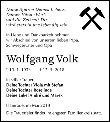 Traueranzeige von Wolfgang Volk von Mitteldeutsche Zeitung