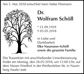 Traueranzeige von Wolfram Schöll von Mitteldeutsche Zeitung Bitterfeld