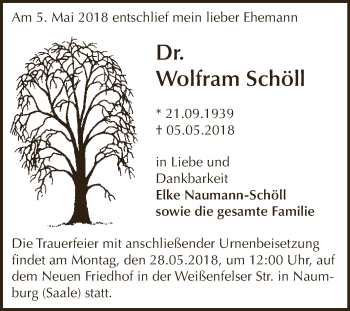 Traueranzeige von Wolfram Schöll von WVG - Wochenspiegel Dessau / Köthen