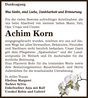 Traueranzeige von Achim Korn von WVG - Wochenspiegel NMB / WSF / ZTZ
