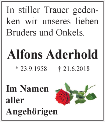 Traueranzeige von Alfons Aderhold von Mitteldeutsche Zeitung Dessau-Roßlau