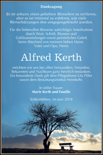 Traueranzeige von Alfred Kerth von WVG - Wochenspiegel NMB / WSF / ZTZ