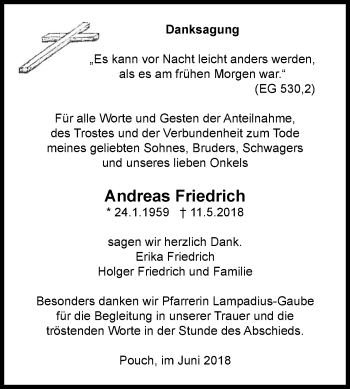 Traueranzeige von Andreas Friedrich von Mitteldeutsche Zeitung Bitterfeld
