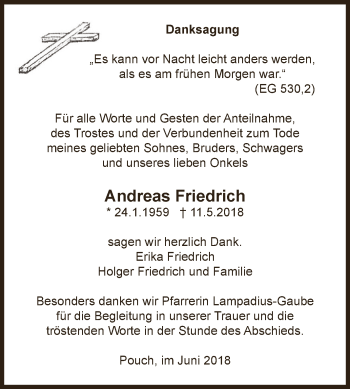 Traueranzeige von Andreas Friedrich von WVG - Wochenspiegel Dessau / Köthen