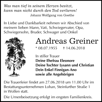 Traueranzeige von Andreas Greiner von Mitteldeutsche Zeitung Bitterfeld