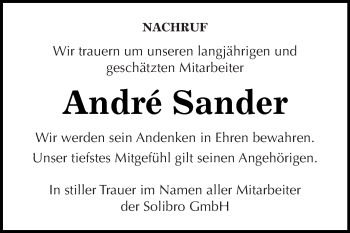 Traueranzeige von Andre Sander von WVG - Wochenspiegel Bitterfeld