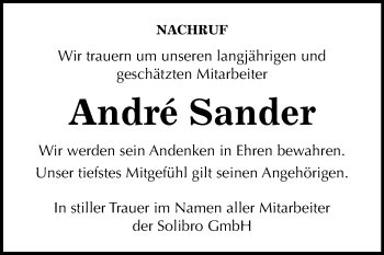 Traueranzeige von Andre Sander von Mitteldeutsche Zeitung Dessau-Roßlau