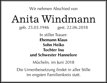 Traueranzeige von Anita Windmann von Mitteldeutsche Zeitung Merseburg/Querfurt