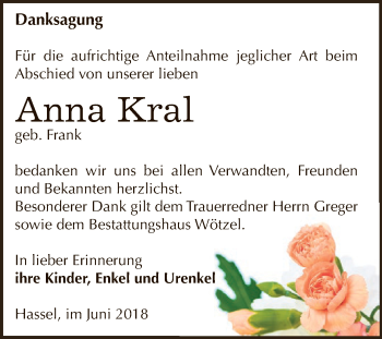 Traueranzeige von Anna Kral von Super Sonntag Zeitz