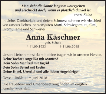 Traueranzeige von Anna Käschner von Mitteldeutsche Zeitung Dessau-Roßlau