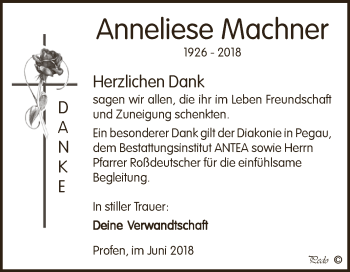 Traueranzeige von Anneliese Machner von Super Sonntag Zeitz