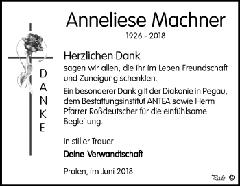 Traueranzeige von Anneliese Machner von Mitteldeutsche Zeitung Zeitz