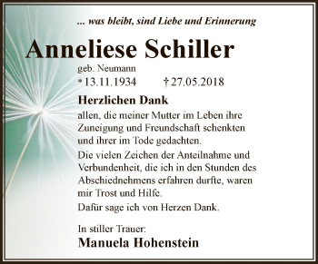 Traueranzeige von Anneliese Schiller von WVG - Wochenspiegel Dessau / Köthen