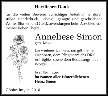 Traueranzeige von Anneliese Simon von Mitteldeutsche Zeitung Zeitz