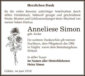 Traueranzeige von Anneliese Simon von Super Sonntag Zeitz