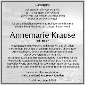 Traueranzeige von Annemarie Krause von Mitteldeutsche Zeitung