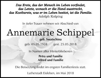 Traueranzeige von Annemarie Schippel von Mitteldeutsche Zeitung