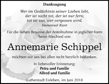 Traueranzeige von Annemarie Schippel von Mitteldeutsche Zeitung