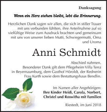 Traueranzeige von Anni Schmidt von Mitteldeutsche Zeitung