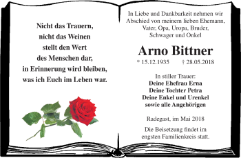 Traueranzeige von Arno Bittner von Mitteldeutsche Zeitung Köthen