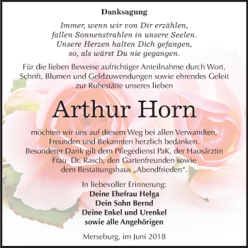 Traueranzeige von Arthur Horn von Mitteldeutsche Zeitung Merseburg/Querfurt