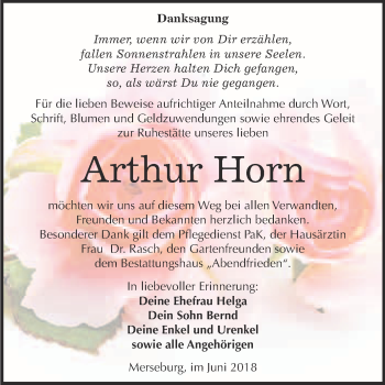 Traueranzeige von Arthur Horn von WVG - Wochenspiegel Merseburg