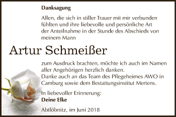 Traueranzeige von Artur Schmeißer von WVG - Wochenspiegel NMB / WSF / ZTZ