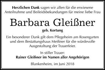 Traueranzeige von Barbara Gleißner von Mitteldeutsche Zeitung