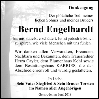 Traueranzeige von Bernd Engelhardt von Mitteldeutsche Zeitung Quedlinburg