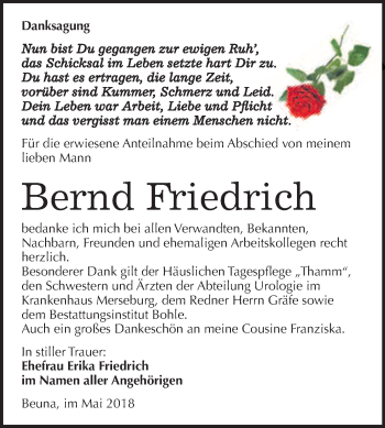 Traueranzeige von Bernd Friedrich von WVG - Wochenspiegel Merseburg
