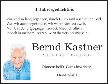 Traueranzeige von Bernd Kastner von Mitteldeutsche Zeitung Halle/Saalkreis