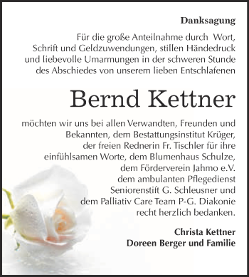 Traueranzeige von Bernd Kettner von Super Sonntag Wittenberg