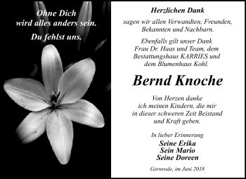 Traueranzeige von Bernd Knoche von Mitteldeutsche Zeitung Quedlinburg