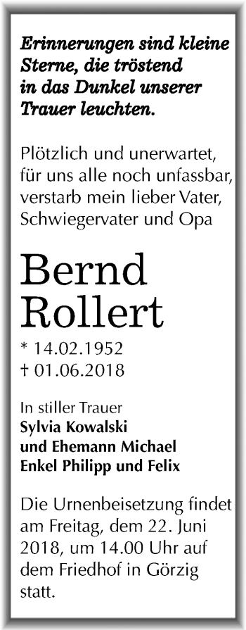 Traueranzeige von Bernd Rollert von Mitteldeutsche Zeitung