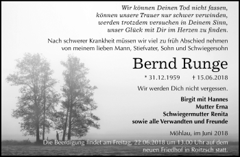 Traueranzeige von Bernd Runge von Mitteldeutsche Zeitung Bitterfeld