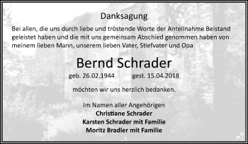 Traueranzeige von Bernd Schrader von Mitteldeutsche Zeitung Halle/Saalkreis