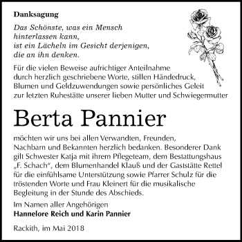 Traueranzeige von Berta Pannier von Mitteldeutsche Zeitung