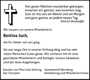 Traueranzeige von Bettina Juch von Mitteldeutsche Zeitung
